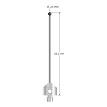 M5 stylus with 2.5 mm diameter silicon nitride ball, 1.5 mm diameter carbide stem, and 11.0 mm diameter x 10.0 mm long stainless steel base. Overall stylus length is 65.0 mm. Stylus weight is 6.85 grams.