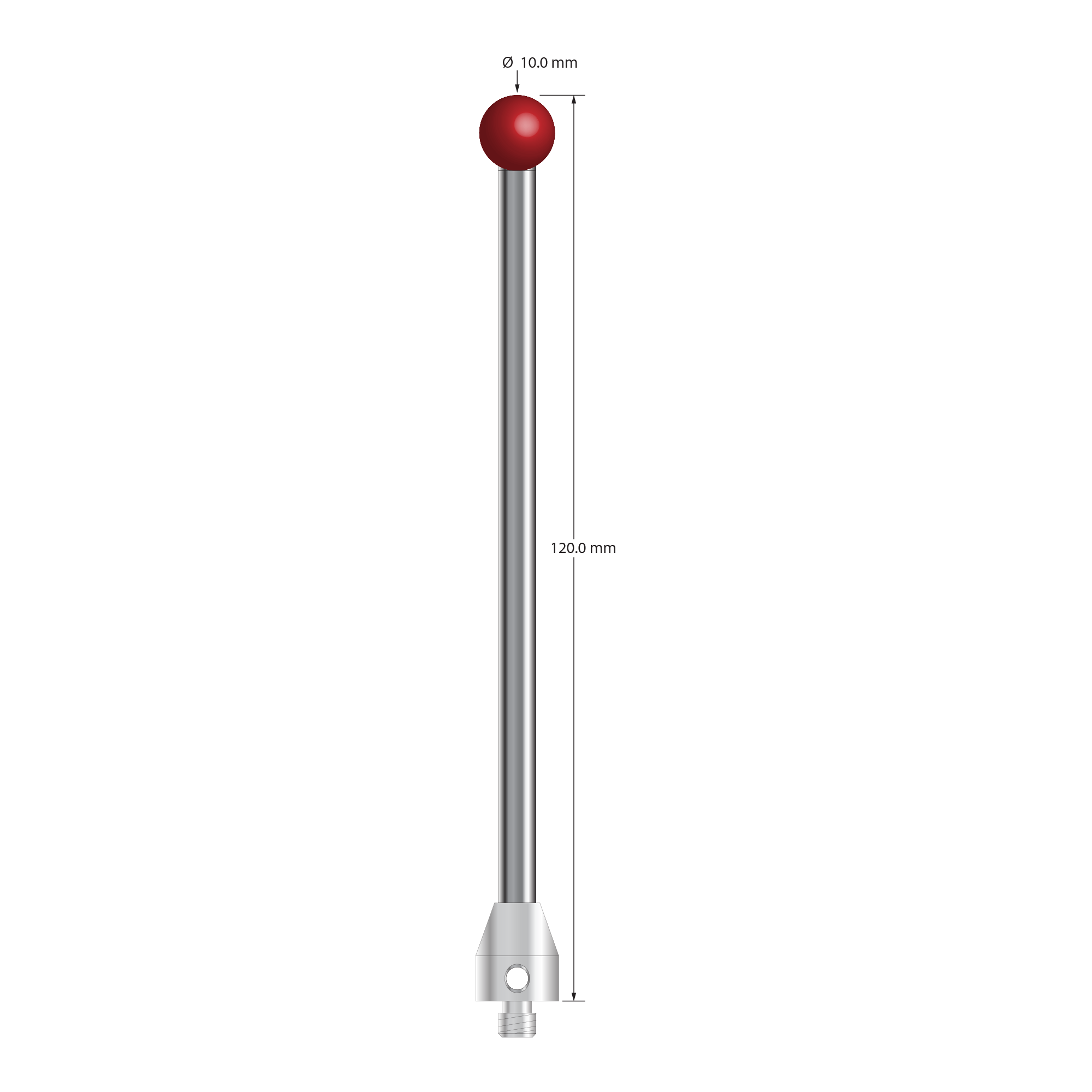 ATG-100120-DS5 M5 stylus with 10.0mm ruby ball, carbide stem, and stainless steel base, 120.0mm long by Q-Mark Manufacturing, Inc.