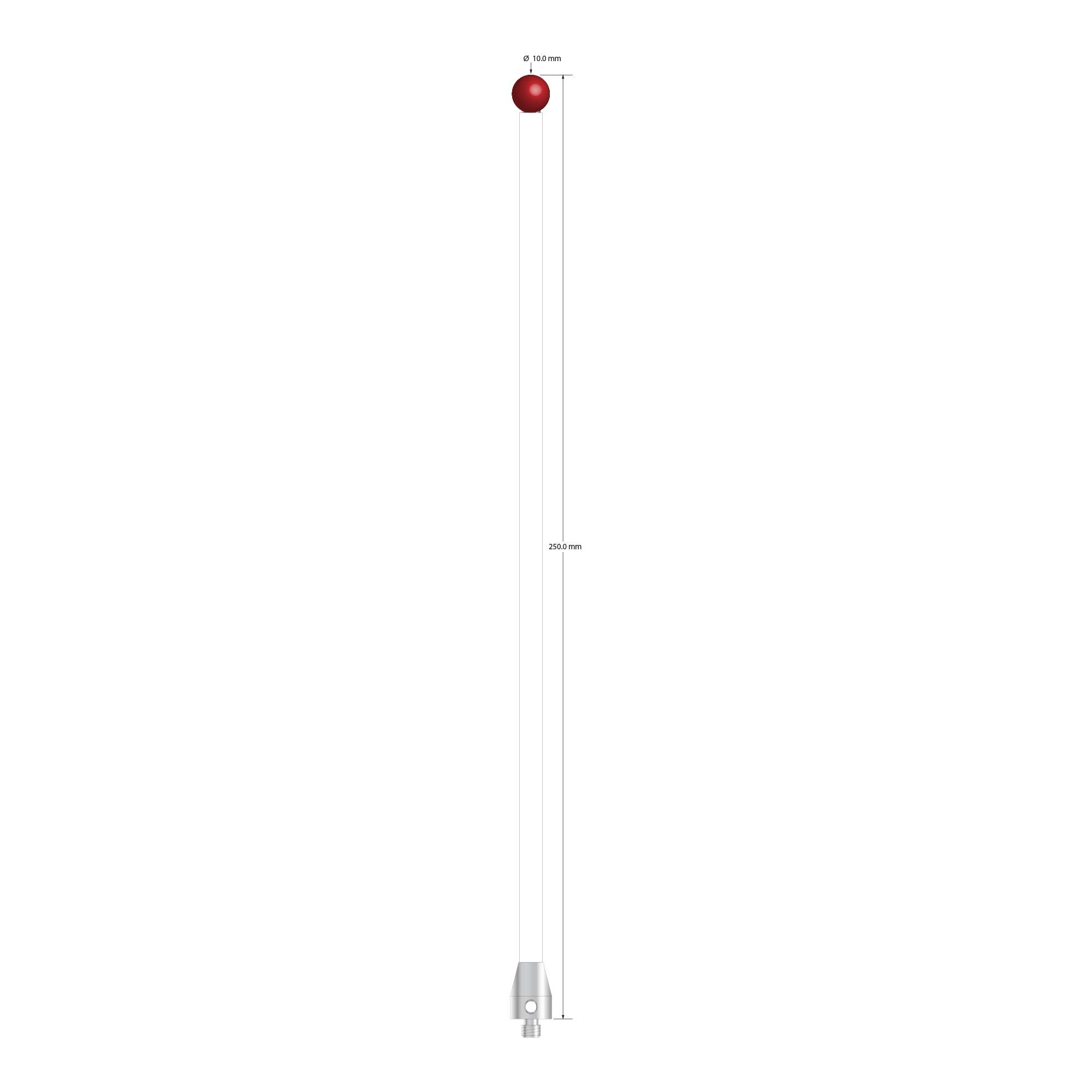 ATG-100250-C M5 stylus with 10mm ruby ball, ceramic stem, and aluminum base, 250mm long by Q-Mark Manufacturing, Inc.