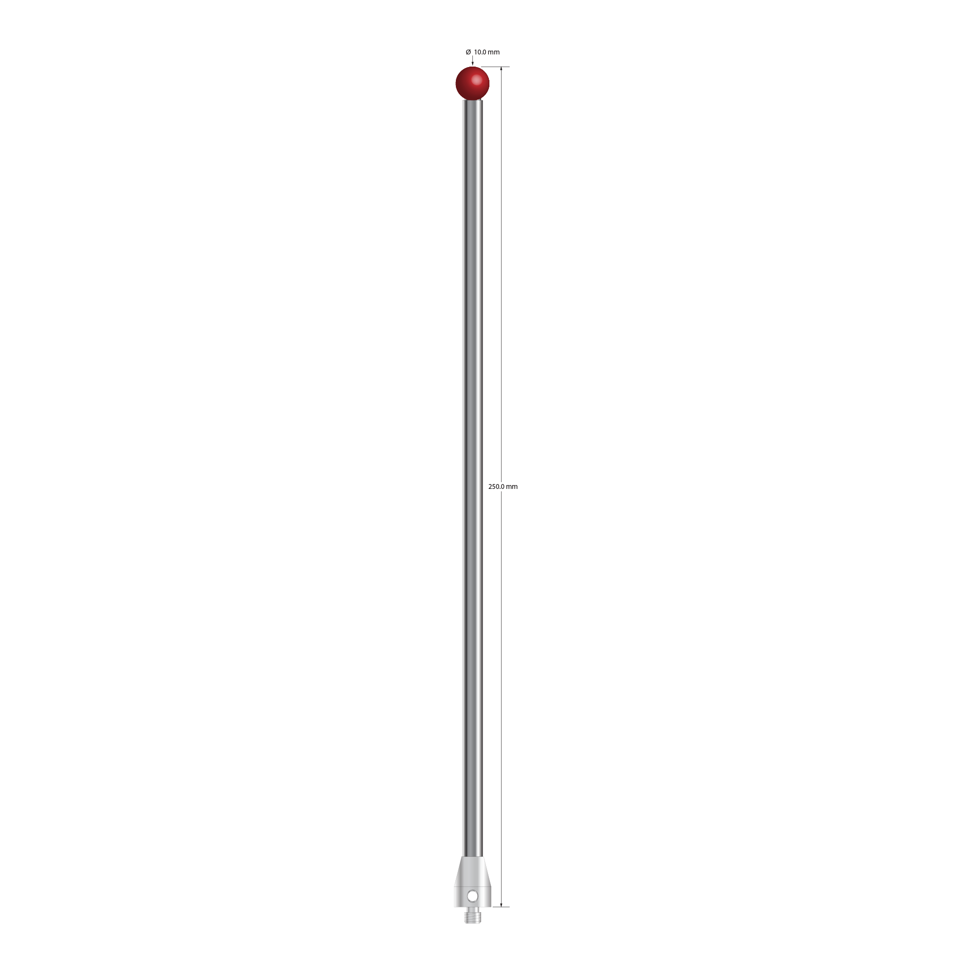 ATG-100250 M5 stylus with 10mm ruby ball, carbide stem, and stainless steel base, 250mm long by Q-Mark Manufacturing, Inc.