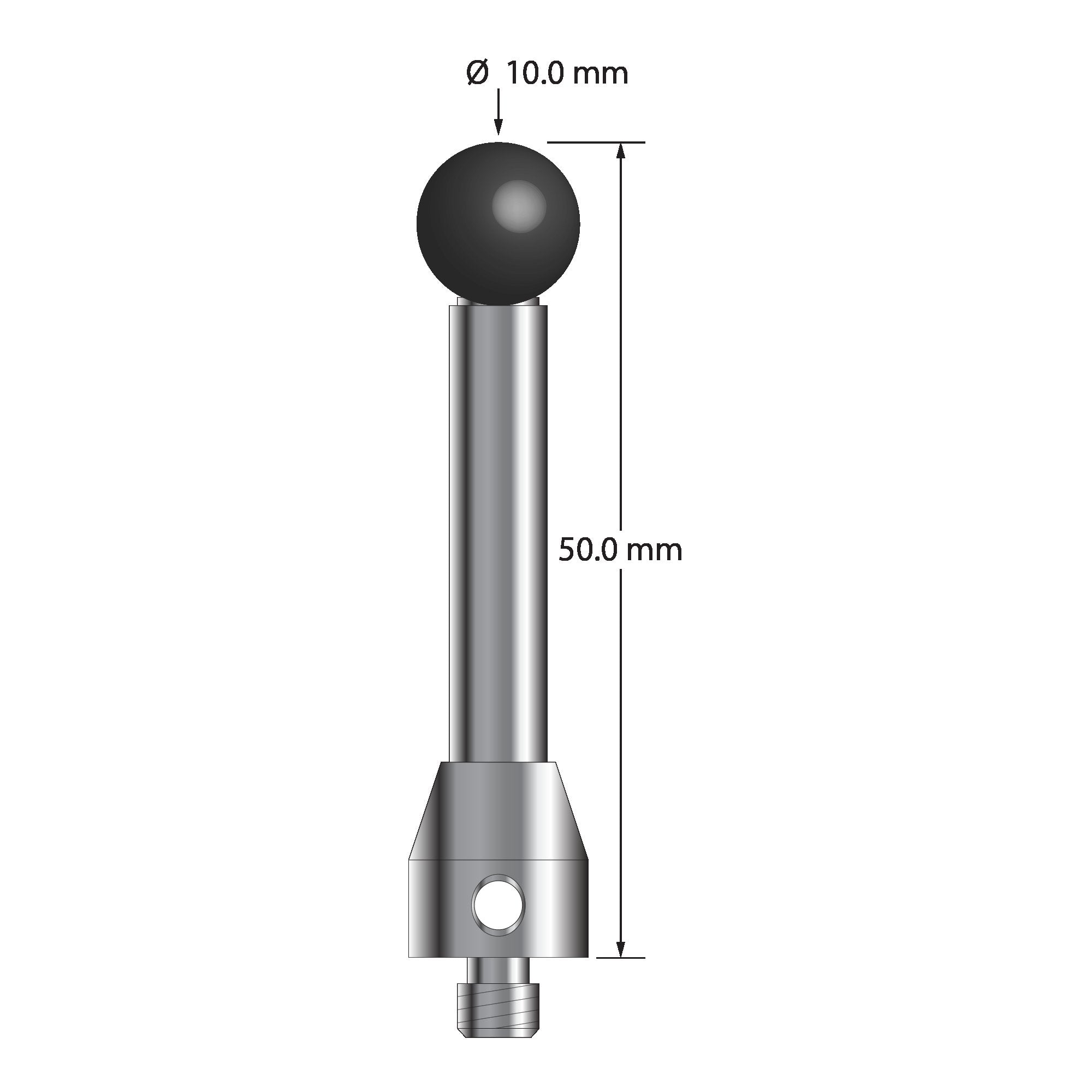 ATG-10050-SN M5 stylus with 10.0mm silicon nitride ball, carbon fiber stem, and stainless steel base, 50.0mm long by Q-Mark Manufacturing, Inc.