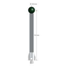 M5 stylus with 10.0 mm diameter ruby ball, 6.0 mm diameter carbon fiber stem, and 11.0 mm diameter x 12.0 mm long stainless steel base. Stylus length to ball center is 75.0 mm. Stylus weight is 9.87 grams.