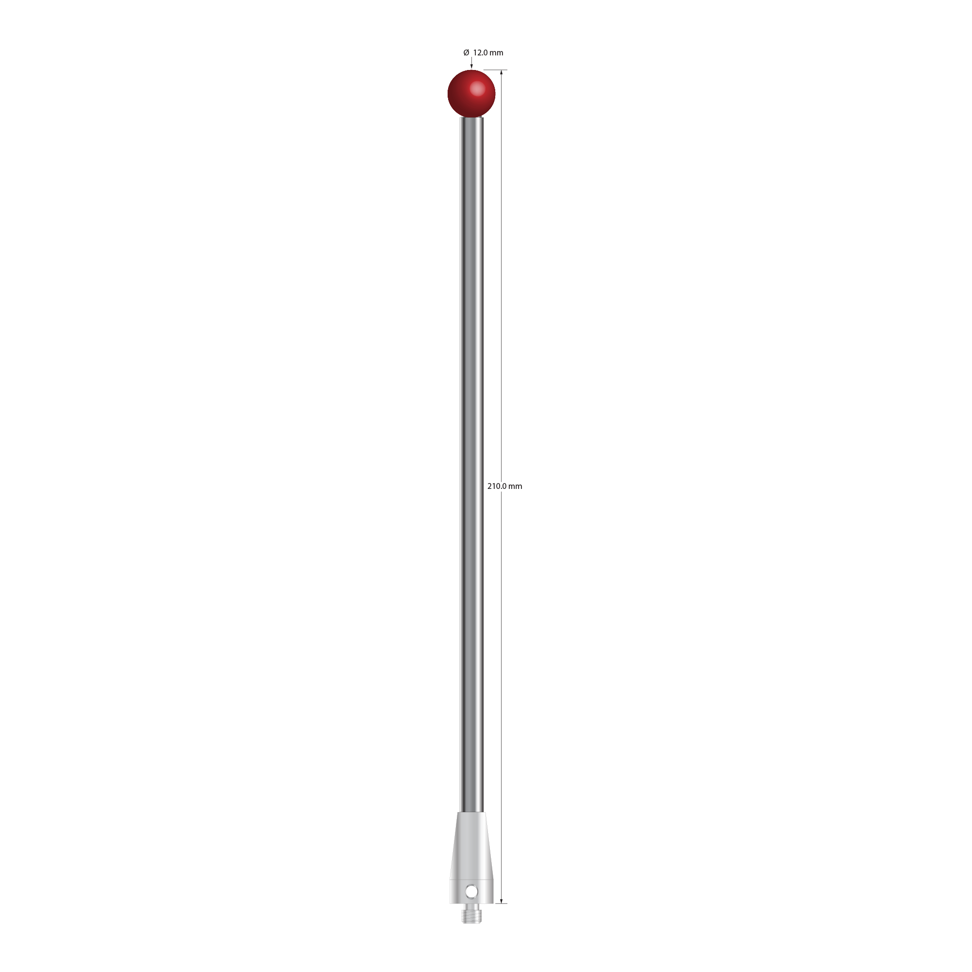 ATG-120210 M5 stylus with 12mm ruby ball, carbide stem, and stainless steel base, 210mm long by Q-Mark Manufacturing, Inc.