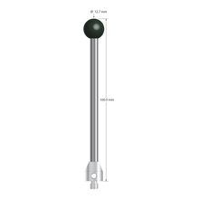 M5 stylus with 12.7 mm diameter Grade 5 silicon nitride ball, 5.0 mm diameter carbide stem, and 11.0 mm diameter x 12.0 mm long stainless steel base. Overall stylus length is 100.0 mm. Stylus weight is 32.69 grams.