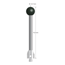 M5 stylus with 12.7 mm diameter Grade 5 silicon nitride ball, 5.0 mm diameter carbide stem, and 11.0 mm diameter x 12.0 mm long stainless steel base. Overall stylus length is 75.0 mm. Stylus weight is 25.61 grams.