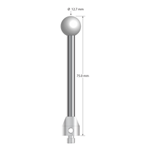 M5 stylus with 12.7 mm diameter Grade 25 ceramic ball, 5.0 mm diameter carbide stem, and 11.0 mm diameter x 12.0 mm long stainless steel base. Overall stylus length is 75.0 mm. Stylus weight is 25.61 grams.