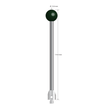M5 stylus with 15.0 mm diameter silicon nitride ball, 5.0 mm diameter carbide stem, and 11.0 mm diameter x 15.0 mm long stainless steel base. Overall stylus length is 114.0 mm. Stylus weight is 38.71 grams.