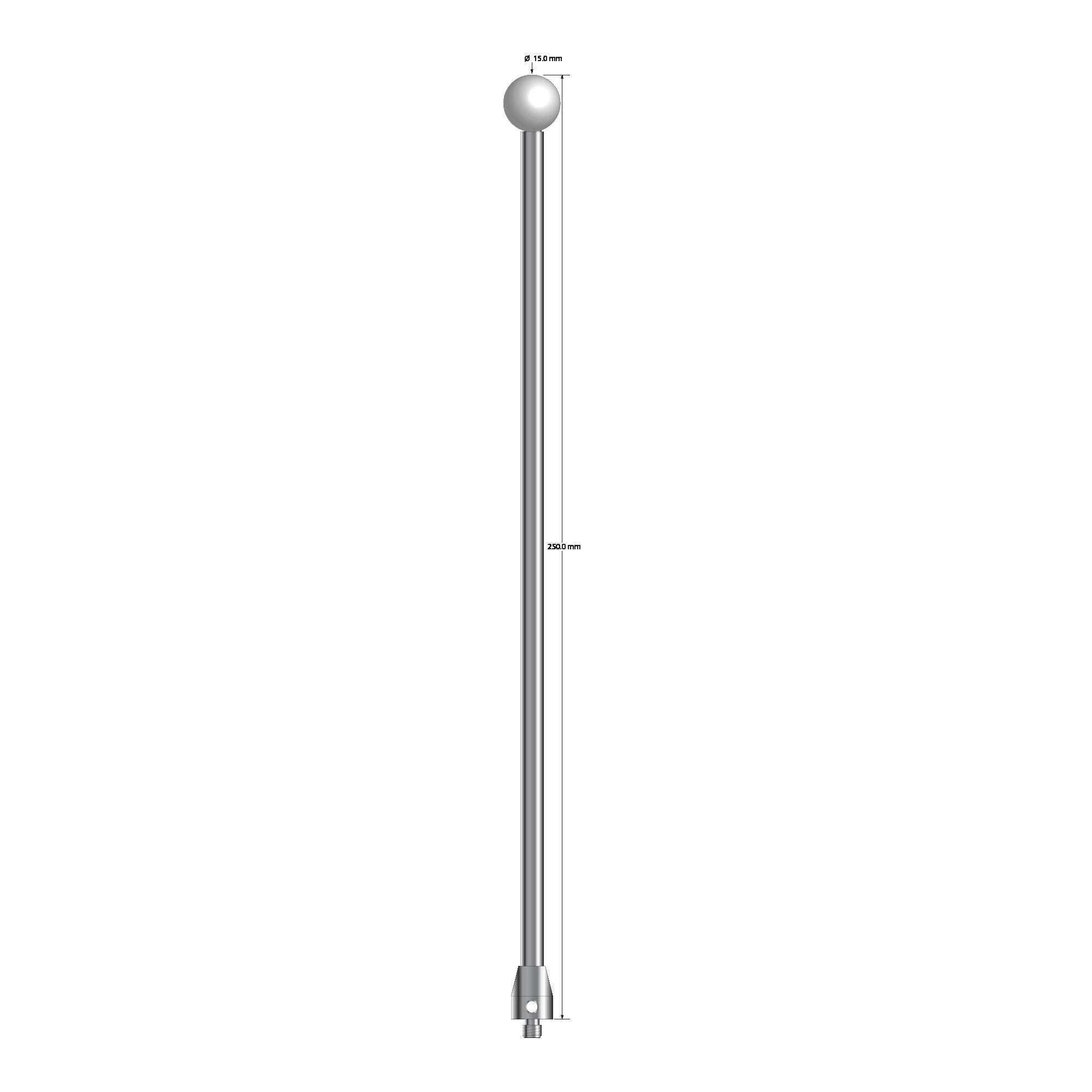ATG-150250 M5 stylus, 15.0mm ceramic ball, carbide stem, stainless steel base, 250.0mm long by Q-Mark Manufacturing, Inc.