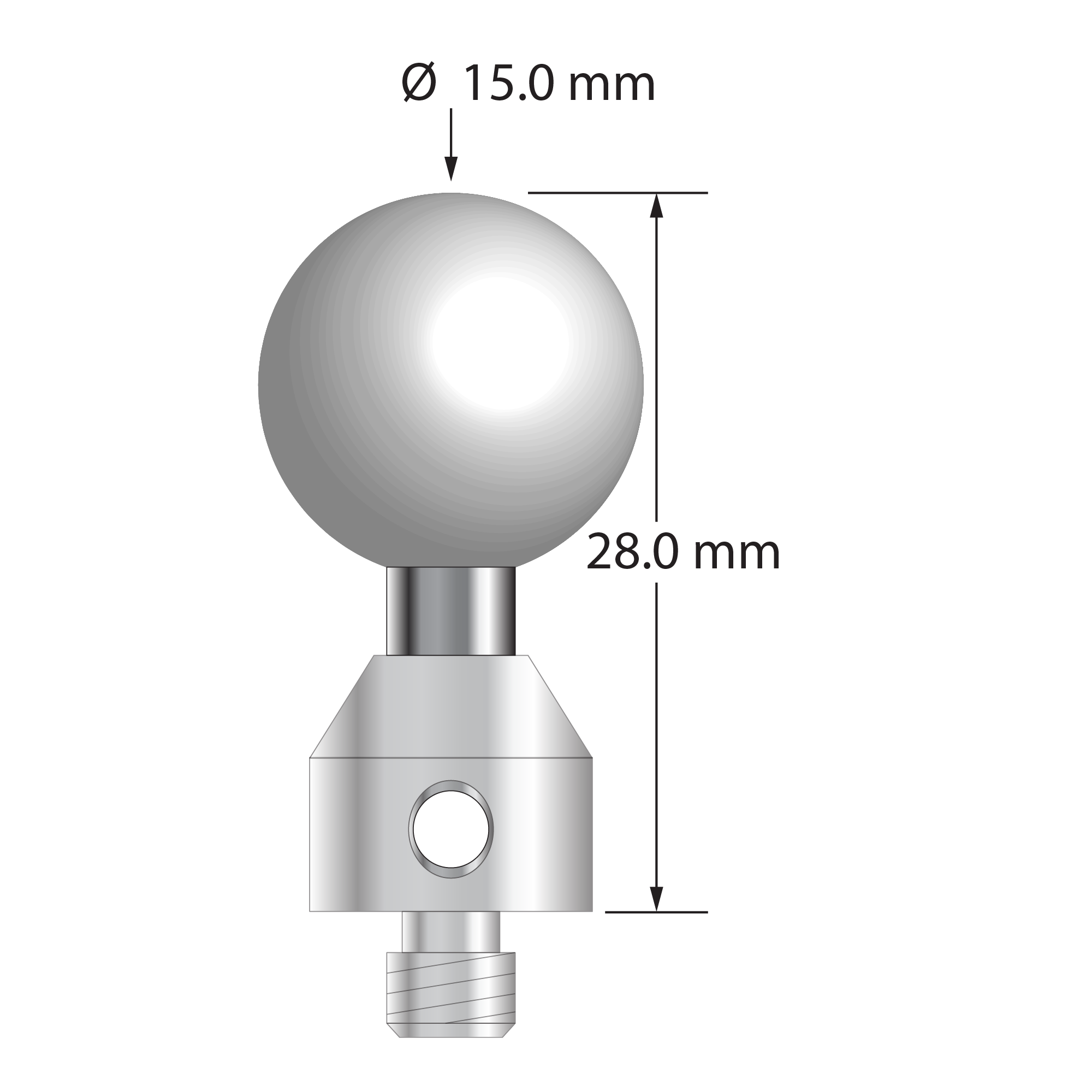 ATG-15028 M5 stylus with 15.0mm ceramic ball, carbide stem, and stainless steel base, 28.0mm long by Q-Mark Manufacturing, Inc.