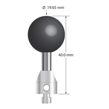 M5 stylus with 19.05 mm (0.75") diameter silicon nitride ball, 5.0 mm diameter carbide stem, and 11.0 mm x 10.0 mm long stainless steel base. Overall stylus length is 40.0 mm. Stylus weight is 25.56 grams.