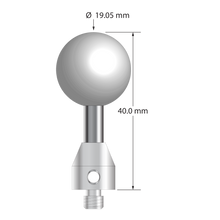 M5 stylus with 19.05 mm (0.75") diameter Grade 25 ceramic ball, 5.0 mm diameter carbide stem, and 11.0 mm x 10.0 mm long stainless steel base. Overall stylus length is 40.0 mm. Stylus weight is 25.56 grams.