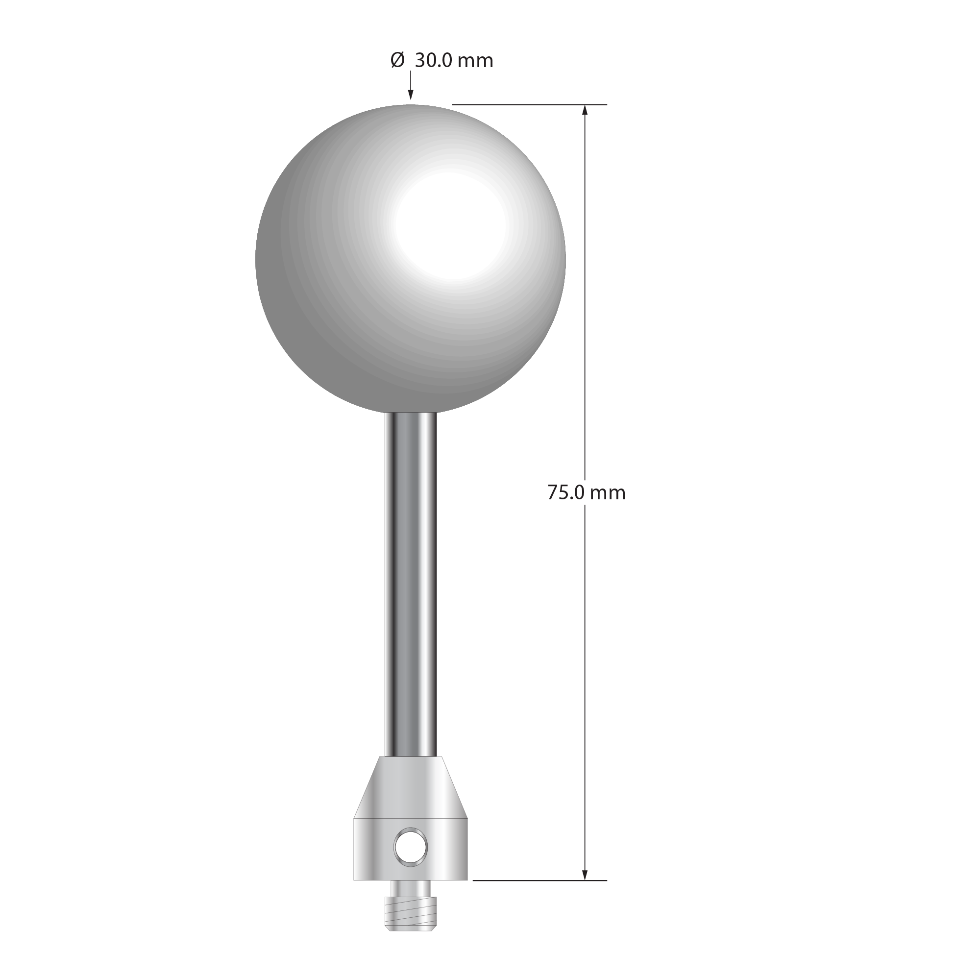 ATG-30075 M5 stylus with 30mm ceramic ball, carbide stem, and stainless steel base, 75mm long by Q-Mark Manufacturing, Inc.