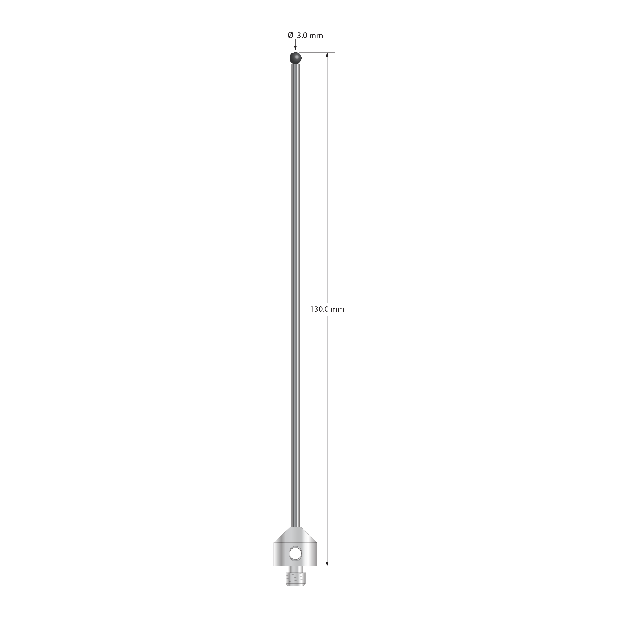ATG-30130-DS2.5-SN M5 stylus with 3.0mm silicon nitride ball, carbide stem, stainless steel base, 130mm length by Q-Mark Manufacturing, Inc.