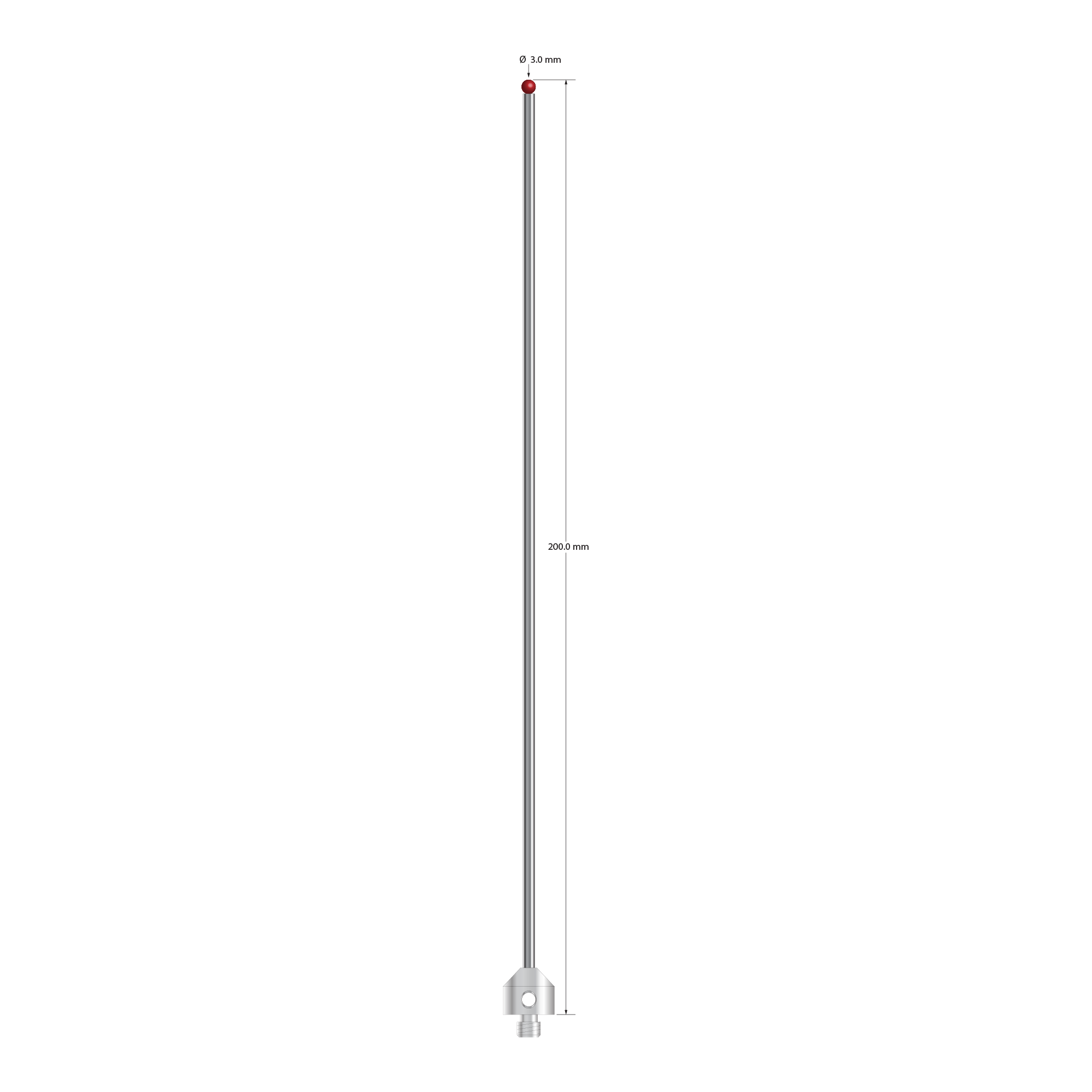 ATG-30200 M5 stylus with 3.0mm ruby ball, carbide stem, stainless steel base, 200mm long by Q-Mark Manufacturing, Inc.