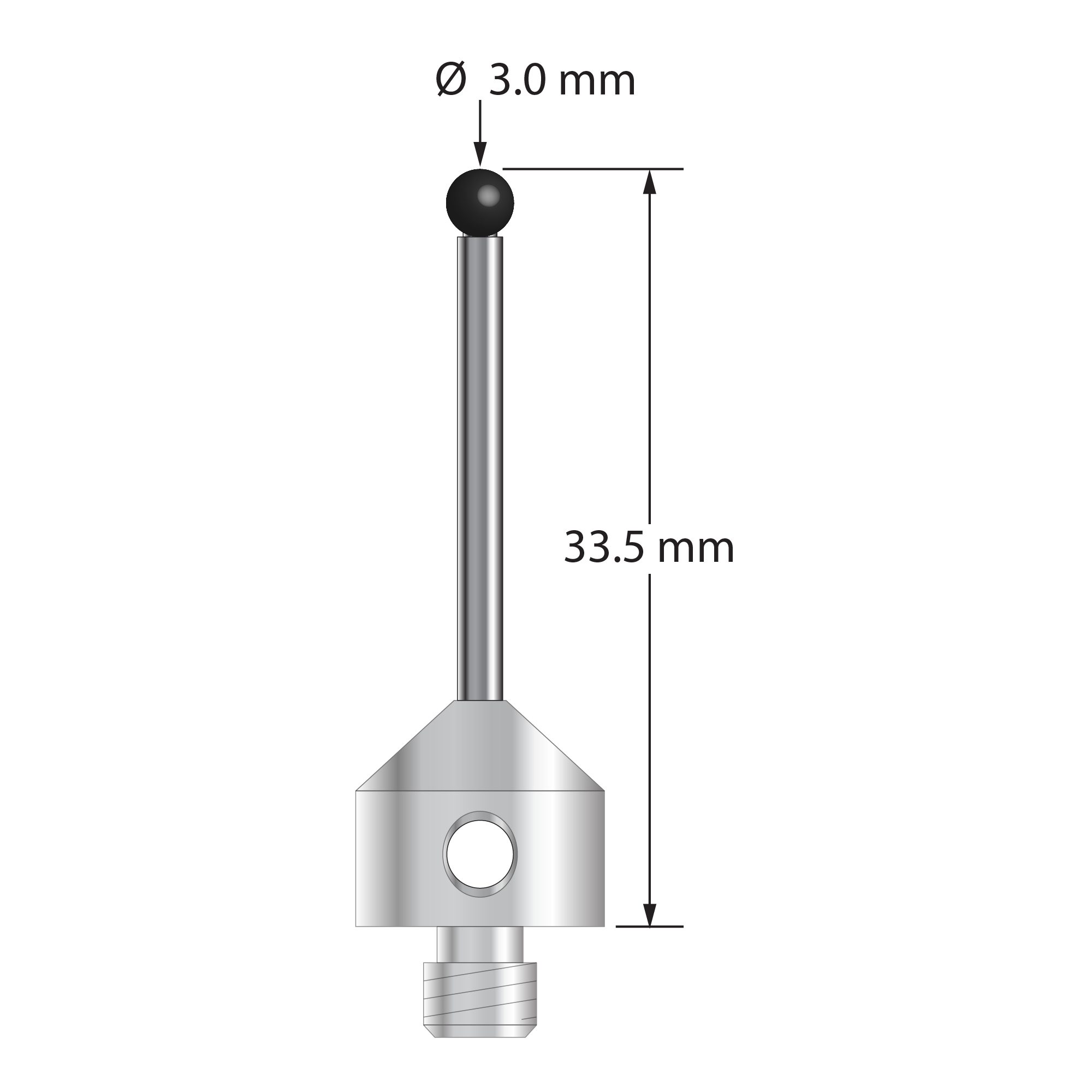ATG-3033.5-SN M5 stylus with 3.0mm silicon nitride ball, carbide stem, and stainless steel base, 33.5mm long by Q-Mark Manufacturing, Inc.