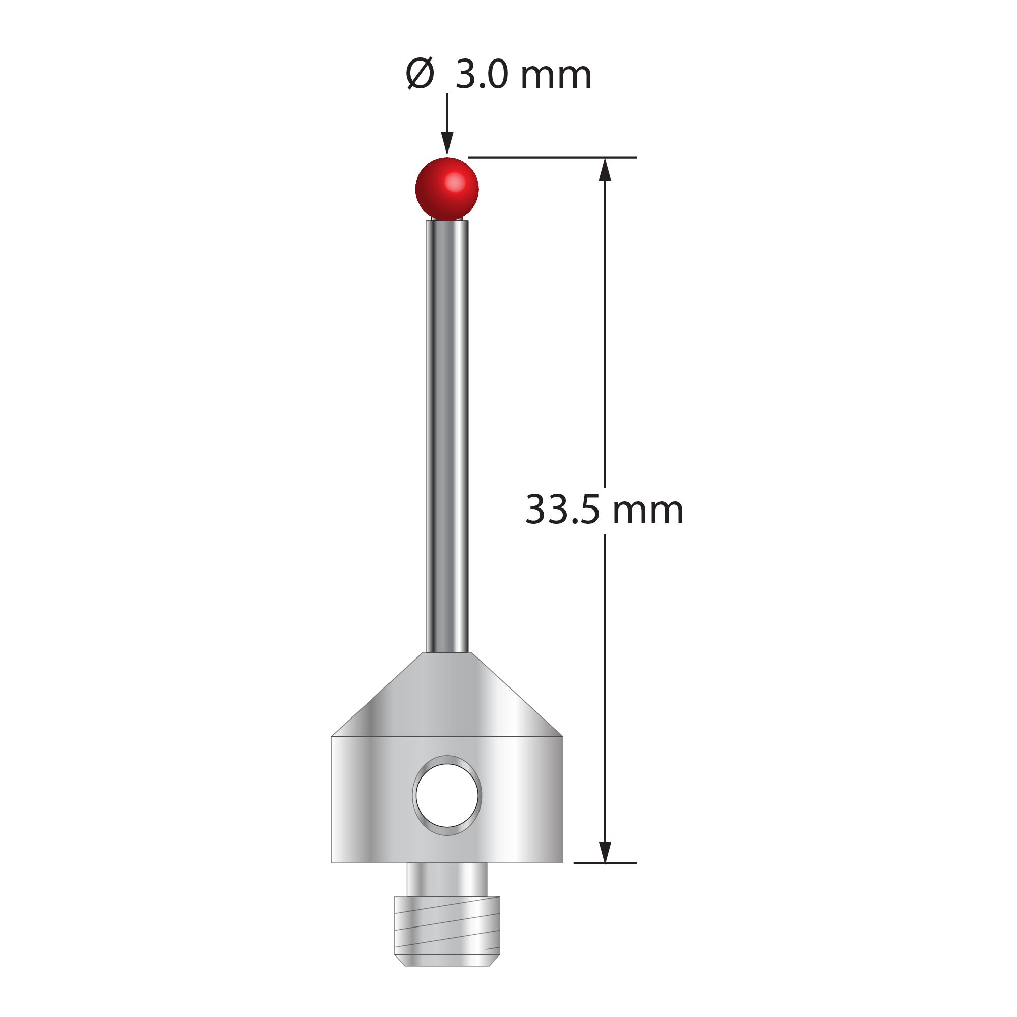 ATG-3033.5 M5 stylus with 3.0mm ruby ball, carbide stem, and stainless steel base, 33.5mm long by Q-Mark Manufacturing, Inc.