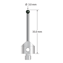M5 stylus with 3.0 mm diameter silicon nitride ball, 2.0 mm diameter carbide stem, and 11.0 mm diameter x 10.0 mm long stainless steel base. Overall stylus length is 35.0 mm. Stylus weight is 6.84 grams.