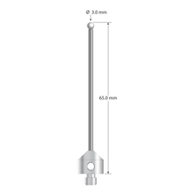 M5 stylus with 3.0 mm diameter zirconia ball, 2.0 mm diameter carbide stem, 11.0 mm diameter x 10.0 mm long stainless steel base. Overall stylus length is 65.0 mm. Stylus weight is 8.17 grams.