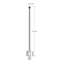 M5 stylus with 3.0 mm diameter silicon nitride ball, 2.0 mm diameter carbide stem, and 11.0 mm diameter x 10.0 mm long stainless steel base. Overall stylus length is 75.0 mm. Stylus weight is 8.62 grams. Compare to Zeiss 626115-0302-075.