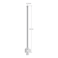 M5 stylus with 3.0 mm solid diamond sphere, 2.0 mm diameter carbide stem, and 11.0 mm diameter x 10.0 mm long stainless steel base. Overall stylus length is 90.0 mm. Stylus weight is 9.29 grams. Compare to Zeiss 626115-0309-090.