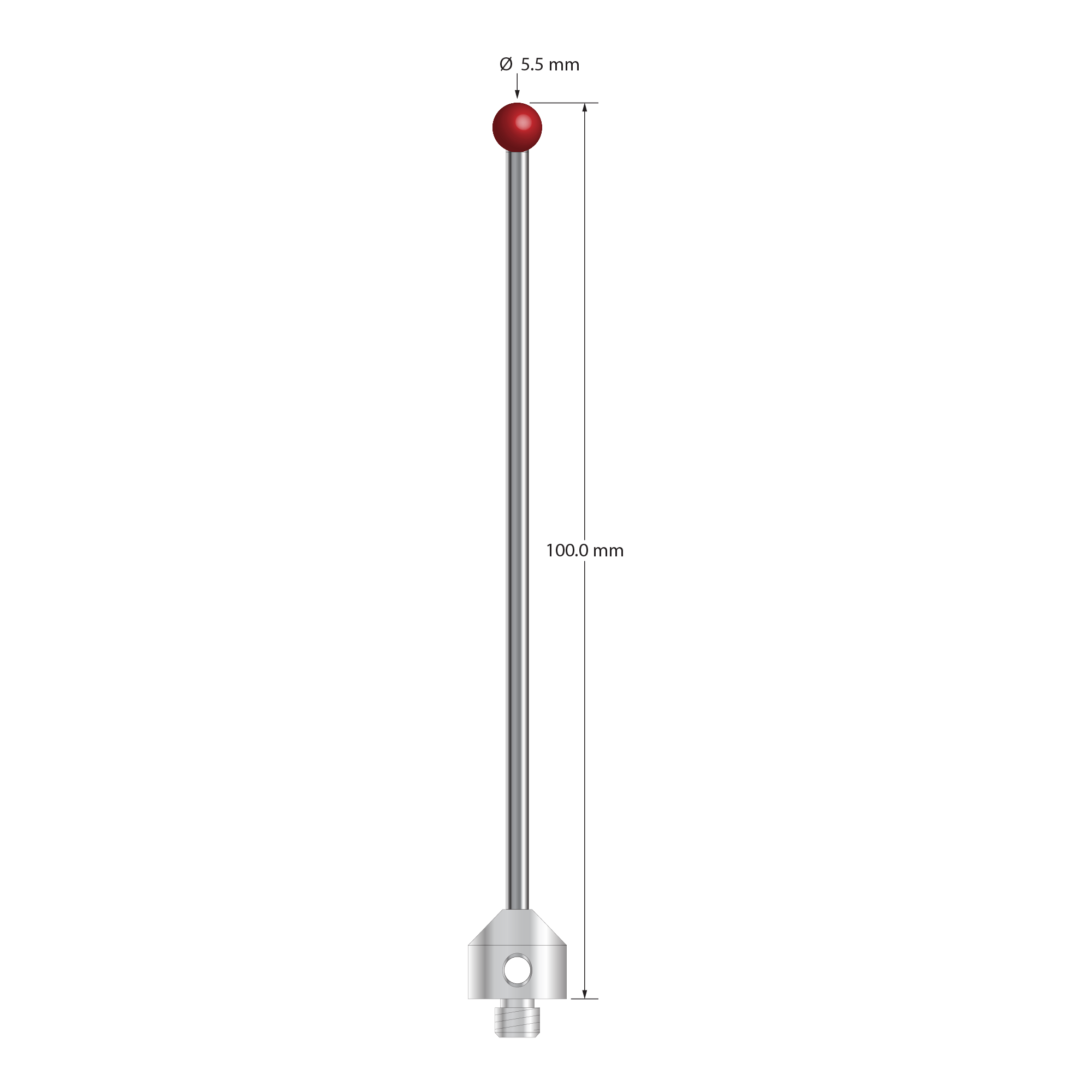 ATG-35100-T M5 stylus with 3.5mm ruby ball, carbide stem, and titanium base, 100mm long by Q-Mark Manufacturing, Inc.