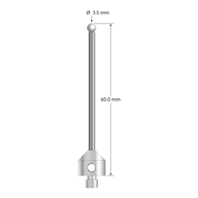 M5 stylus with 3.5 mm diameter zirconia ball, 2.5 mm diameter carbide stem, and 11.0 mm diameter x 10.0 mm long stainless steel base. Overall stylus length is 60.0 mm. Stylus weight is 9.00 grams.