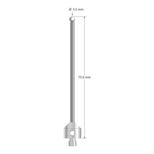 M5 stylus with 3.5 mm diameter zirconia ball, 2.5 mm diameter carbide stem, and 11.0 mm diameter x 10.0 mm long stainless steel base. Overall stylus length is 75.0 mm. Stylus weight is 10.02 grams.