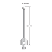 M5 stylus with 4.0 mm diameter zirconia ball, 2.5 mm diameter carbide stem, and 11.0 mm diameter x 10.0 mm long stainless steel base. Stylus length to ball center is 50.0 mm. Stylus weight is 7.67 grams.