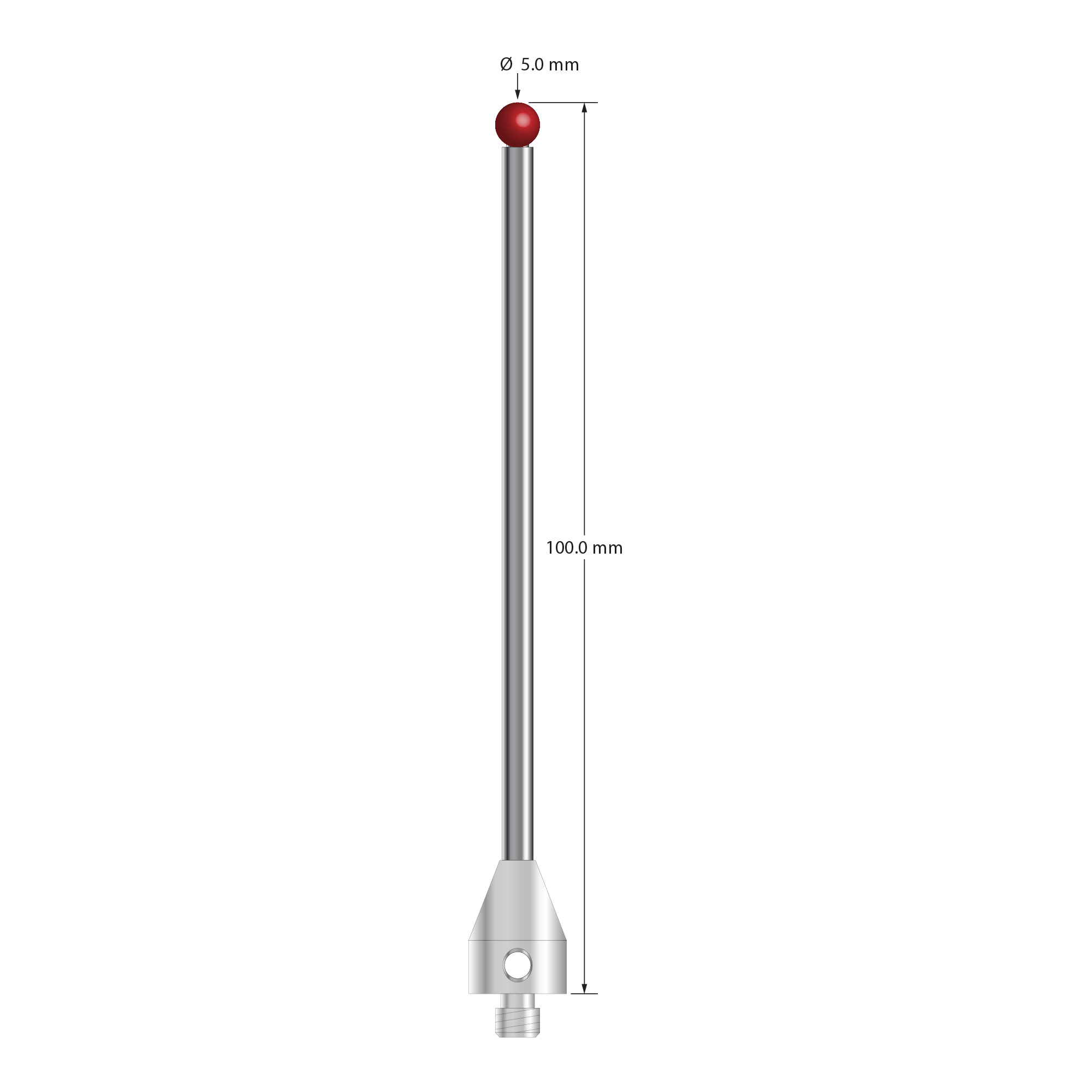 ATG-50100-85 M5 stylus with 5.0mm ruby ball, carbide stem, and stainless steel base, 100mm long by Q-Mark Manufacturing, Inc.