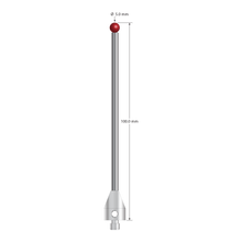 M5 stylus with 5.0 mm diameter ruby ball, 3.5 mm diameter carbide stem, and 11.0 mm diameter x 15.0 mm long stainless steel base. Overall stylus length is 100.0 mm. Stylus weight is 19.38 grams.