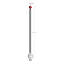Low weight M5 stylus with 5.0 mm diameter ruby ball, 3.5 mm diameter Therm-X carbon fiber stem, and 11.0 mm diameter x 10.0 mm long titanium base. Overall stylus length is 100.0 mm. Stylus weight is 4.74 grams. Compare to Zeiss 626105-0510-100.
