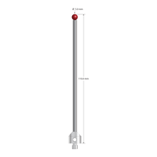 M5 stylus with 5.0 mm diameter ruby ball, 3.5 mm diameter carbide stem, and 11.0 mm diameter x 10.0 mm long stainless steel base. Overall stylus length is 110.0 mm. Stylus weight is 19.20 grams. Compare to Zeiss 626115-0500-110.