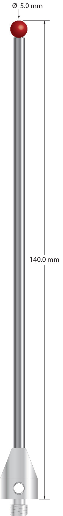 ATG-50140-L M5 stylus with 5.0mm ruby ball, carbide stem, and aluminum base, 140mm long by Q-Mark Manufacturing, Inc.