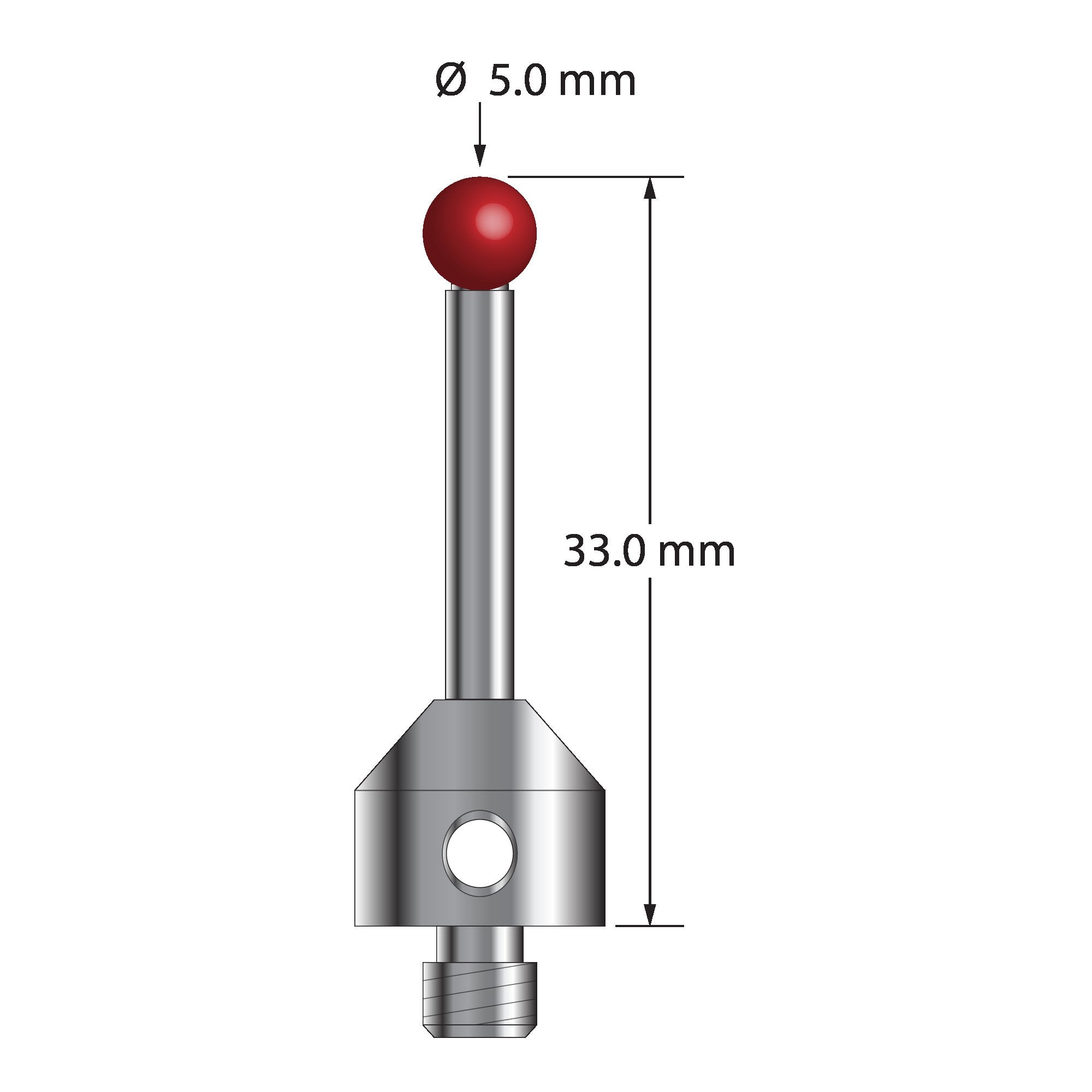 ATG-5033-DS3 M5 5.0mm silicon nitride stylus with carbide stem and stainless steel base, 33.0mm long by Q-Mark Manufacturing, Inc.