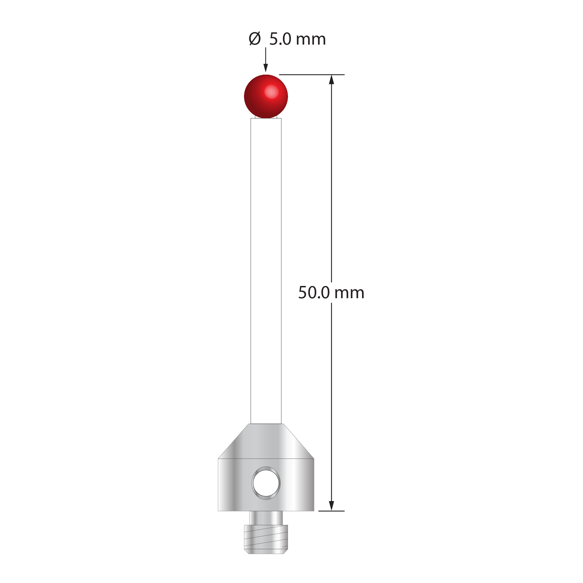 ATG-5050-C M5 stylus with 5.0mm ruby ball, ceramic stem, and aluminum base, 50.0mm long by Q-Mark Manufacturing, Inc.