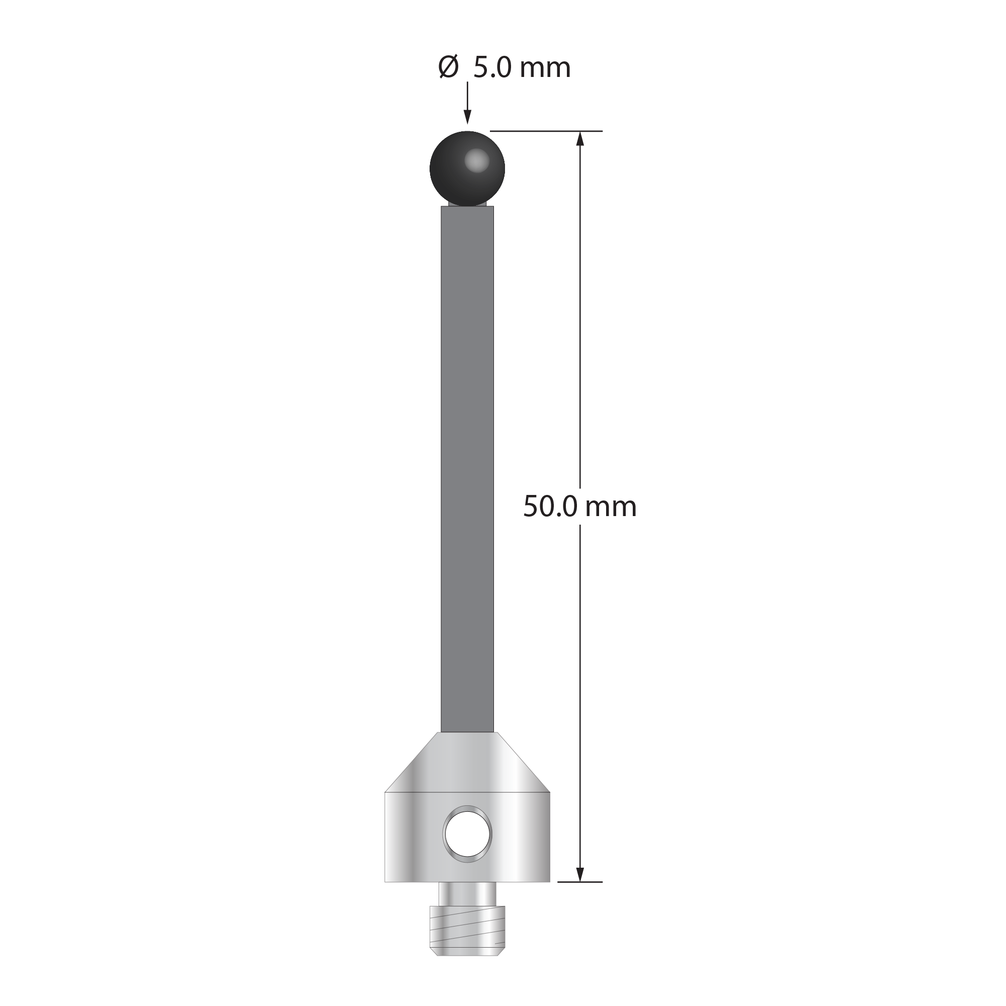 ATG-5050-TX-SN M5 5.0mm silicon nitride stylus with carbon fiber stem and titanium base, 50.0mm long by Q-Mark Manufacturing, Inc.