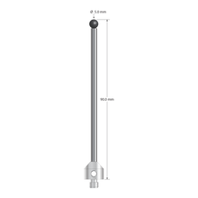 M5 stylus with 5.0 mm diameter silicon nitride ball, 3.5 mm diameter carbide stem, and 11.0 mm diameter x 10.0 mm long stainless steel base. Overall stylus length is 90.0 mm. Stylus weight is 16.43 grams. Compare to Zeiss 626115-0501-090.