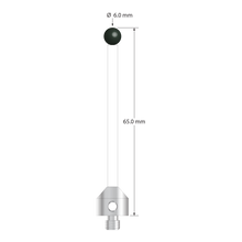 M5 stylus with 6.0 mm diameter silicon nitride ball, 3.5 mm diameter ceramic stem, and 11.0 mm diameter x 10.0 mm long anodized aluminum base. Overall stylus length is 65.0 mm. Stylus weight is 4.27 grams.