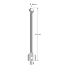 M5 stylus with 6.0 mm diameter zirconia ball, 3.5 mm diameter carbide stem, and 11.0 mm diameter x 10.0 mm long stainless steel base. Overall stylus length is 65.0 mm. Stylus weight is 14.36 grams.