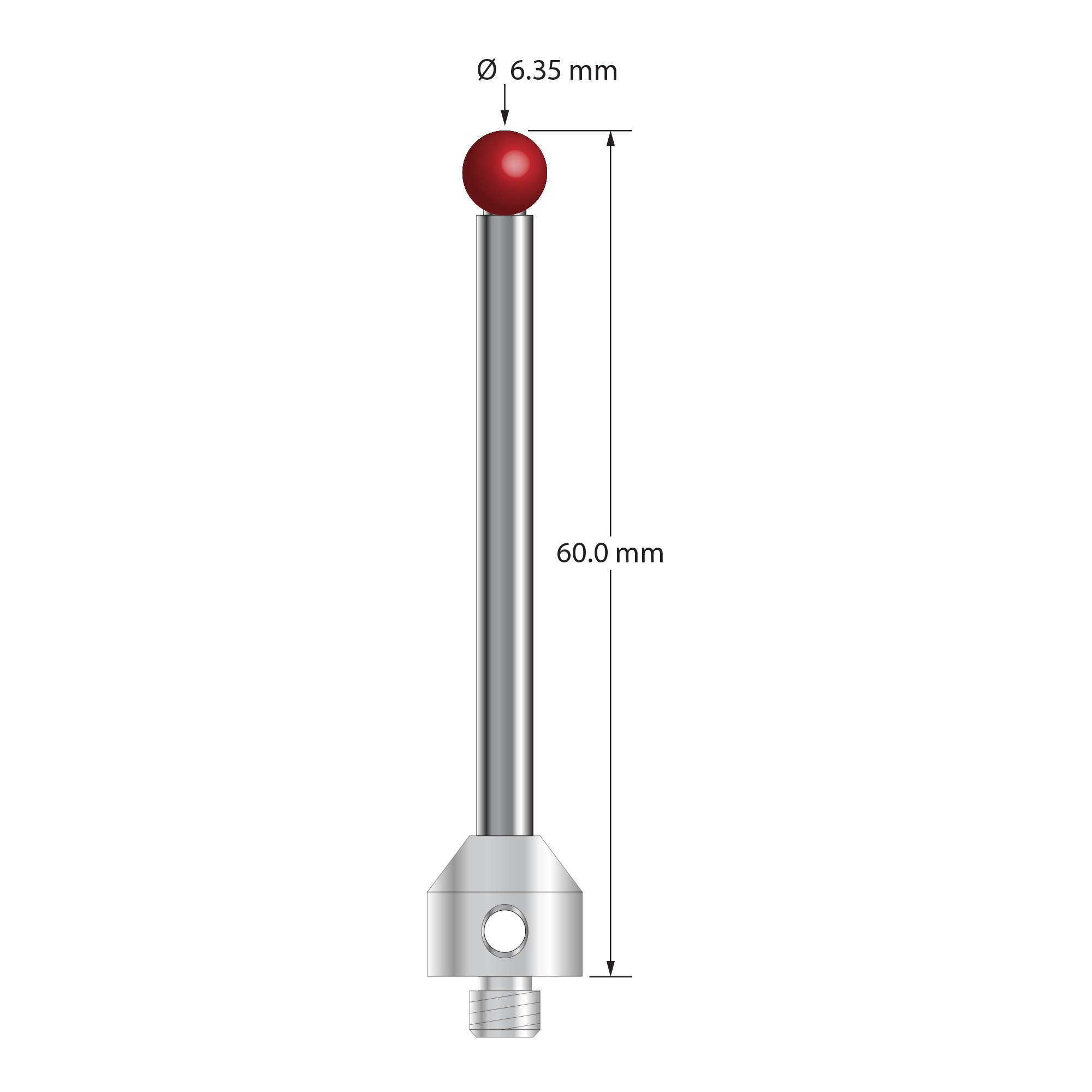 ATG-6360 M5 stylus with 6.35mm ruby ball, carbide stem, and stainless steel base, 60mm long by Q-Mark Manufacturing, Inc.