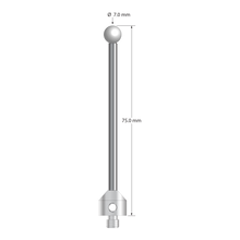 M5 stylus with 7.0 mm diameter zirconia ball, 3.5 mm diameter carbide stem, and 11.0 mm diameter x 10.0 mm long stainless steel base. Overall stylus length is 75.0 mm. Stylus weight is 14.73 grams.