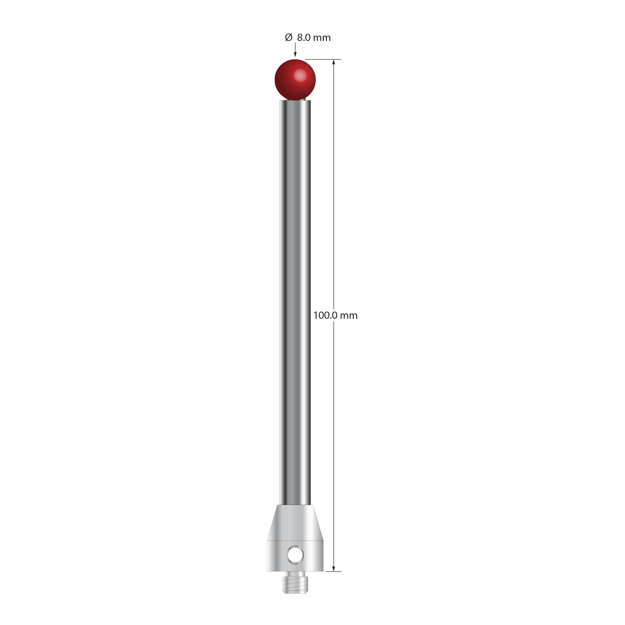 ATG-80100-DS6 M5 stylus with 8.0mm ruby ball, carbide stem, stainless steel base, 100mm long by Q-Mark Manufacturing, Inc.