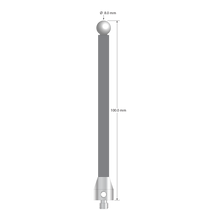Low weight M5 stylus with 8.0 mm diameter zirconia ball, 6.0 mm diameter Therm-X carbon fiber stem, and 11.0 mm diameter x 13.0 mm long titanium base. Overall stylus length is 100.0 mm. Stylus weight is 7.90 grams.