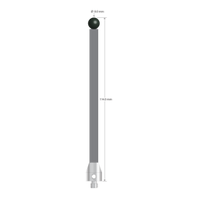 Low weight M5 stylus with 8.0 mm diameter silicon nitride ball, 6.0 mm diameter Therm-X carbon fiber stem, and 11.0 mm diameter x 13.0 mm long titanium base. Overall stylus length is 114.0 mm. Stylus weight is 8.51 grams. Compare to Zeiss 626105-0821-114.