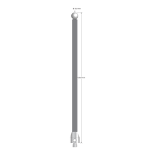 Low weight M5 stylus with 8.0 mm diameter zirconia ball, 6.0 mm diameter Therm-X carbon fiber stem, and 11.0 mm diameter x 13.0 mm long titanium base. Overall stylus length is 150.0 mm. Weight is 10.09 grams.