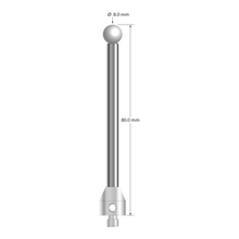 M5 stylus with 8.0 mm diameter zirconia ball, 5.0 mm diameter carbide stem, and 11.0 mm diameter x 12.0 mm long stainless steel base. Overall stylus length is 80.0 mm. Stylus weight is 24.32 grams.