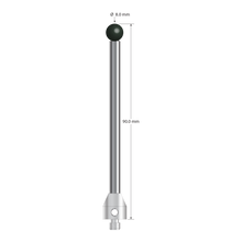 M5 stylus with 8.0 mm diameter silicon nitride ball, 5.0 mm diameter carbide stem, and 11.0 mm diameter x 12.0 mm long stainless steel base. Overall stylus length is 90.0 mm. Stylus weight is 27.15 grams.