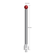 M5 stylus with 8.0 mm diameter ruby ball, 6.0 mm diameter carbide stem, and 11.0 mm diameter x 13.0 mm long stainless steel base. Overall stylus length is 94.0 mm. Stylus weight is 38.72 grams. Compare to Zeiss 626105-0824-094.