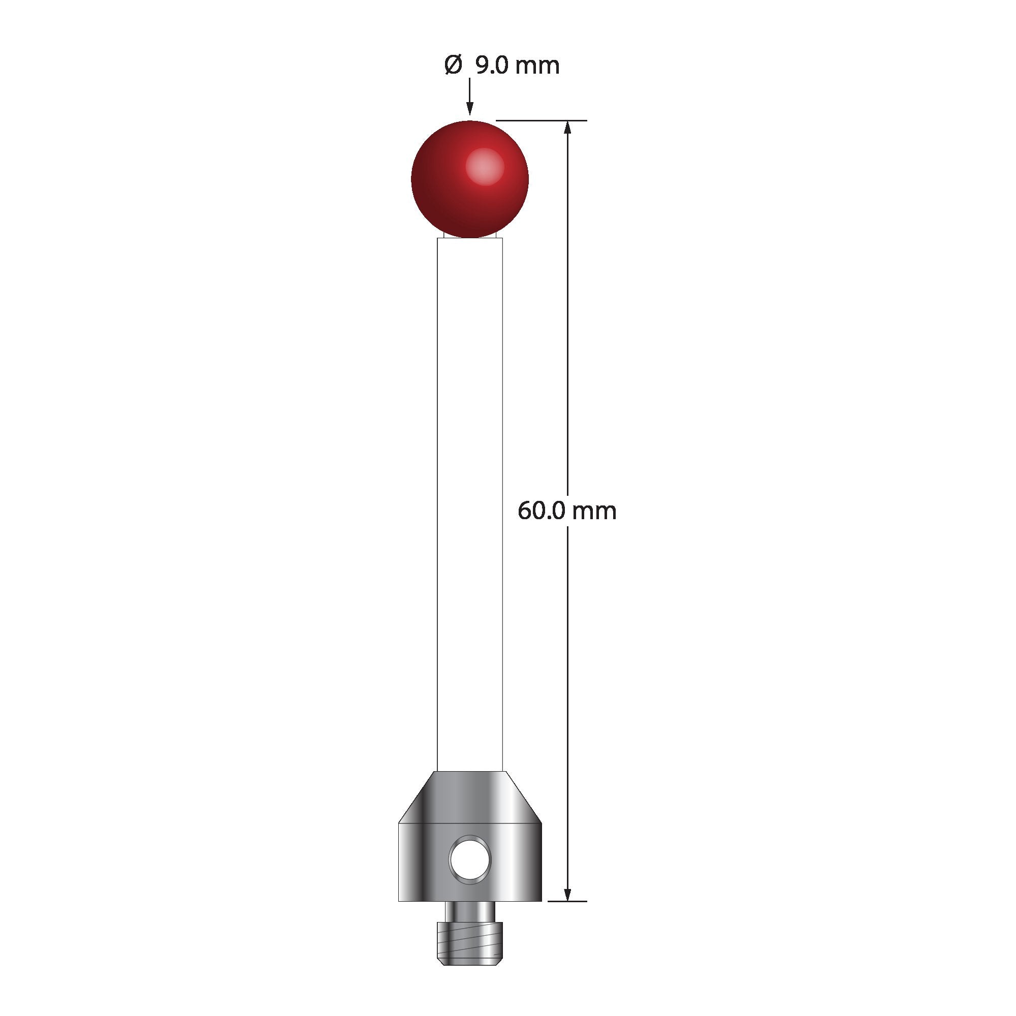 ATG-9060-C M5 stylus with 9.0mm ruby ball, ceramic stem, and aluminum base, 60.0mm long by Q-Mark Manufacturing, Inc.