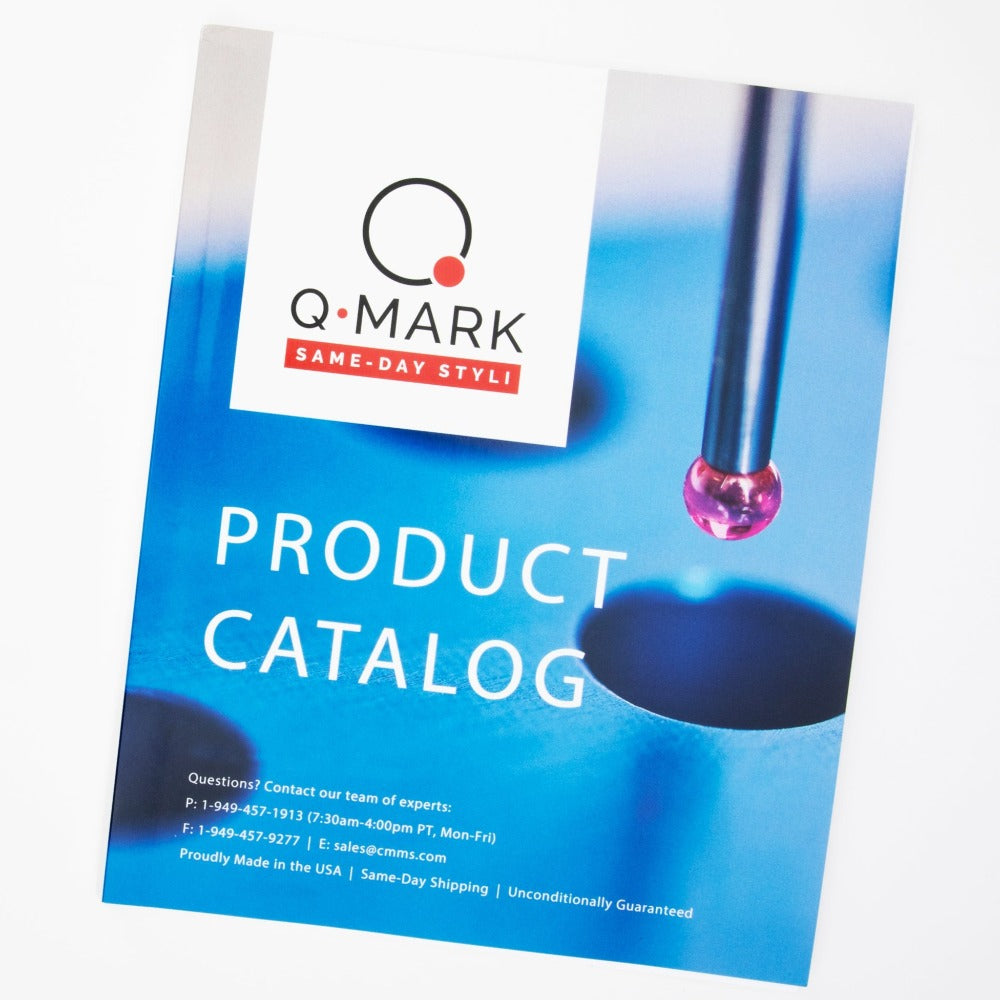 Q-Mark CMM and machine tool stylus catalog with detailed product specifications.
